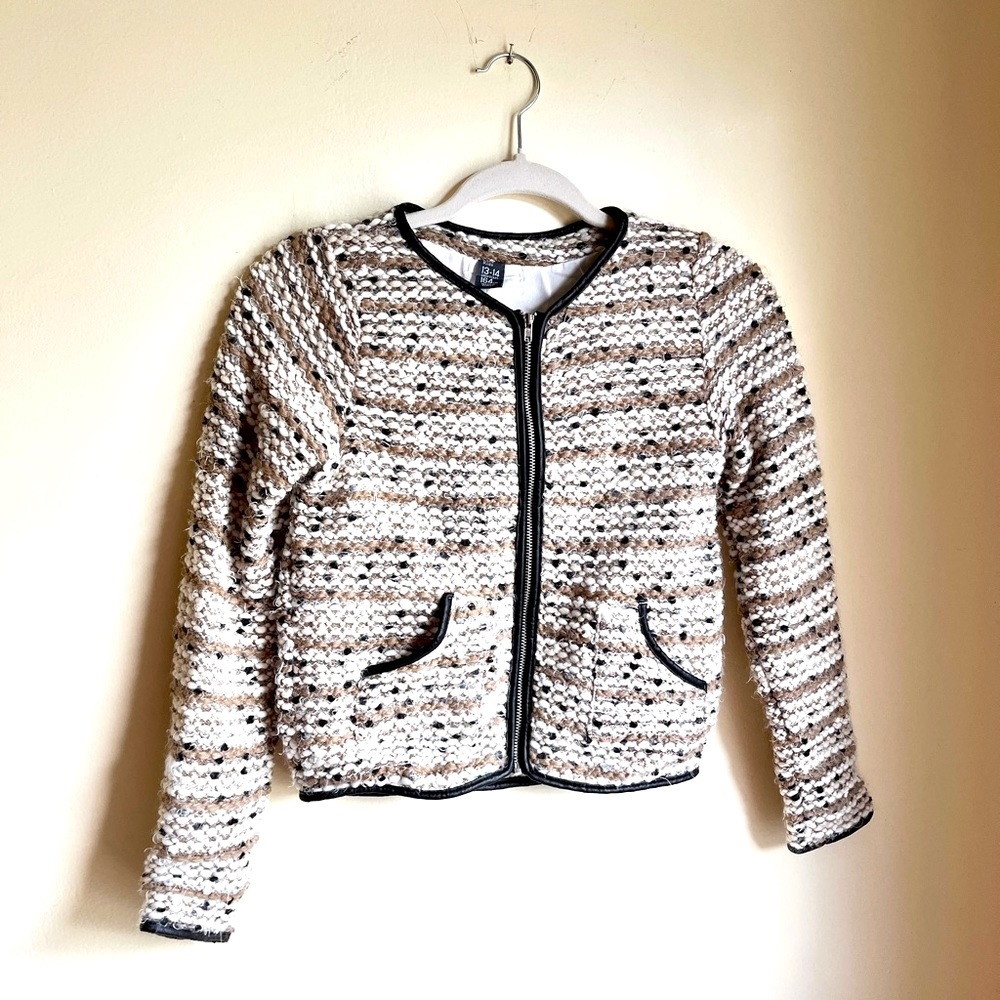 Zara Kids Girls Wool Acrylic Tweed Zip up Cardigan with Trim 13-14 Years